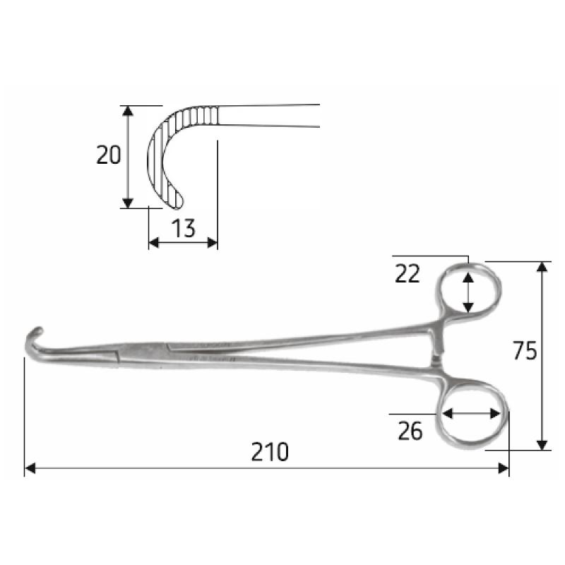 Затискач для жовчних протоків, 21 см, J-17-281, Surgicon